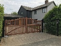 Front view, Sapele Hardwood treated in light brown