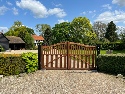 Front view, Sapele Hardwood treated in light brown